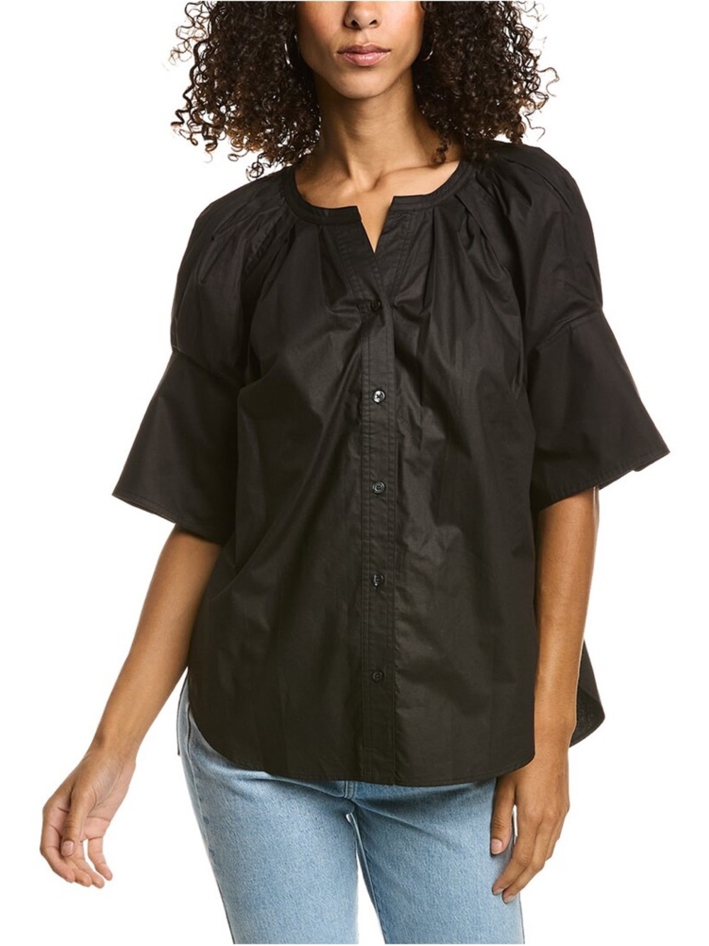 A.L.C. Black Button-Front Peasant Blouse - Size 6